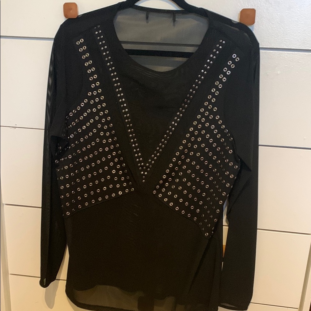 Black Long Sleeve Embellished Blouse